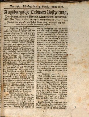 Augsburgische Ordinari Postzeitung von Staats-, gelehrten, historisch- u. ökonomischen Neuigkeiten (Augsburger Postzeitung) Dienstag 14. Oktober 1800