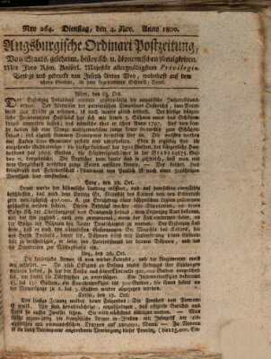 Augsburgische Ordinari Postzeitung von Staats-, gelehrten, historisch- u. ökonomischen Neuigkeiten (Augsburger Postzeitung) Dienstag 4. November 1800