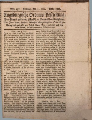 Augsburgische Ordinari Postzeitung von Staats-, gelehrten, historisch- u. ökonomischen Neuigkeiten (Augsburger Postzeitung) Freitag 12. Dezember 1800