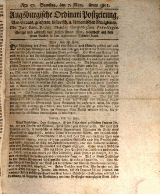 Augsburgische Ordinari Postzeitung von Staats-, gelehrten, historisch- u. ökonomischen Neuigkeiten (Augsburger Postzeitung) Samstag 7. März 1801