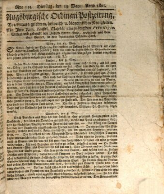Augsburgische Ordinari Postzeitung von Staats-, gelehrten, historisch- u. ökonomischen Neuigkeiten (Augsburger Postzeitung) Dienstag 19. Mai 1801