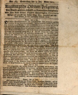 Augsburgische Ordinari Postzeitung von Staats-, gelehrten, historisch- u. ökonomischen Neuigkeiten (Augsburger Postzeitung) Donnerstag 9. Juli 1801