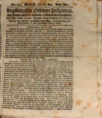 Augsburgische Ordinari Postzeitung von Staats-, gelehrten, historisch- u. ökonomischen Neuigkeiten (Augsburger Postzeitung) Mittwoch 26. August 1801