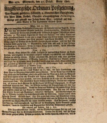 Augsburgische Ordinari Postzeitung von Staats-, gelehrten, historisch- u. ökonomischen Neuigkeiten (Augsburger Postzeitung) Mittwoch 21. Oktober 1801