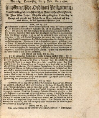 Augsburgische Ordinari Postzeitung von Staats-, gelehrten, historisch- u. ökonomischen Neuigkeiten (Augsburger Postzeitung) Donnerstag 5. November 1801