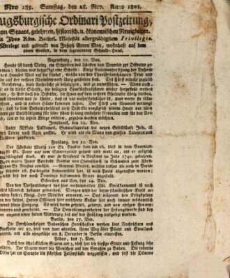 Augsburgische Ordinari Postzeitung von Staats-, gelehrten, historisch- u. ökonomischen Neuigkeiten (Augsburger Postzeitung) Samstag 28. November 1801