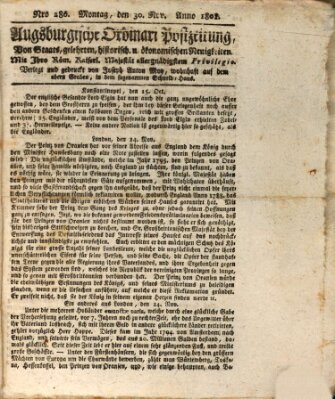 Augsburgische Ordinari Postzeitung von Staats-, gelehrten, historisch- u. ökonomischen Neuigkeiten (Augsburger Postzeitung) Montag 30. November 1801