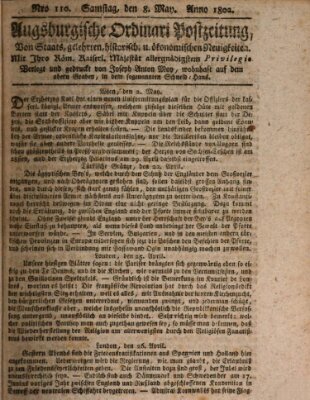 Augsburgische Ordinari Postzeitung von Staats-, gelehrten, historisch- u. ökonomischen Neuigkeiten (Augsburger Postzeitung) Samstag 8. Mai 1802