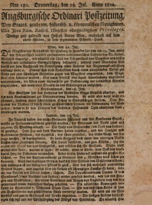Augsburgische Ordinari Postzeitung von Staats-, gelehrten, historisch- u. ökonomischen Neuigkeiten (Augsburger Postzeitung) Donnerstag 29. Juli 1802