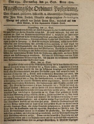 Augsburgische Ordinari Postzeitung von Staats-, gelehrten, historisch- u. ökonomischen Neuigkeiten (Augsburger Postzeitung) Donnerstag 30. September 1802