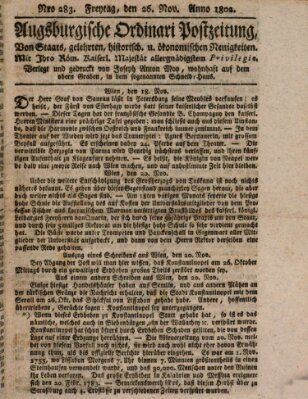 Augsburgische Ordinari Postzeitung von Staats-, gelehrten, historisch- u. ökonomischen Neuigkeiten (Augsburger Postzeitung) Freitag 26. November 1802