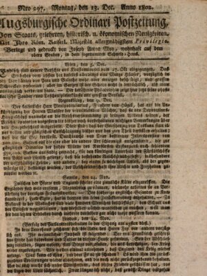 Augsburgische Ordinari Postzeitung von Staats-, gelehrten, historisch- u. ökonomischen Neuigkeiten (Augsburger Postzeitung) Montag 13. Dezember 1802