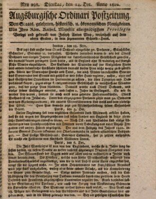 Augsburgische Ordinari Postzeitung von Staats-, gelehrten, historisch- u. ökonomischen Neuigkeiten (Augsburger Postzeitung) Dienstag 14. Dezember 1802