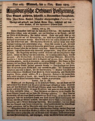 Augsburgische Ordinari Postzeitung von Staats-, gelehrten, historisch- u. ökonomischen Neuigkeiten (Augsburger Postzeitung) Mittwoch 9. November 1803
