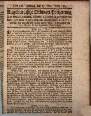 Augsburgische Ordinari Postzeitung von Staats-, gelehrten, historisch- u. ökonomischen Neuigkeiten (Augsburger Postzeitung) Freitag 25. November 1803