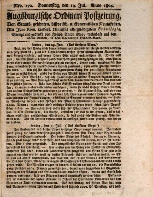 Augsburgische Ordinari Postzeitung von Staats-, gelehrten, historisch- u. ökonomischen Neuigkeiten (Augsburger Postzeitung) Donnerstag 19. Juli 1804