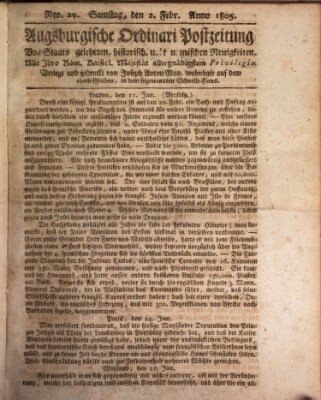 Augsburgische Ordinari Postzeitung von Staats-, gelehrten, historisch- u. ökonomischen Neuigkeiten (Augsburger Postzeitung) Freitag 8. Februar 1805