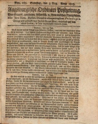 Augsburgische Ordinari Postzeitung von Staats-, gelehrten, historisch- u. ökonomischen Neuigkeiten (Augsburger Postzeitung) Samstag 3. August 1805