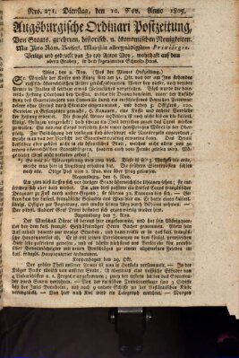 Augsburgische Ordinari Postzeitung von Staats-, gelehrten, historisch- u. ökonomischen Neuigkeiten (Augsburger Postzeitung) Dienstag 12. November 1805