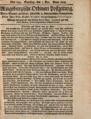 Augsburgische Ordinari Postzeitung von Staats-, gelehrten, historisch- u. ökonomischen Neuigkeiten (Augsburger Postzeitung) Samstag 7. Dezember 1805