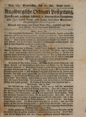 Augsburgische Ordinari Postzeitung von Staats-, gelehrten, historisch- u. ökonomischen Neuigkeiten (Augsburger Postzeitung) Donnerstag 10. Juli 1806