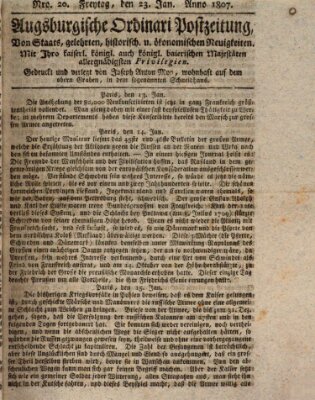 Augsburgische Ordinari Postzeitung von Staats-, gelehrten, historisch- u. ökonomischen Neuigkeiten (Augsburger Postzeitung) Freitag 23. Januar 1807