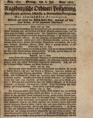 Augsburgische Ordinari Postzeitung von Staats-, gelehrten, historisch- u. ökonomischen Neuigkeiten (Augsburger Postzeitung) Montag 6. Juli 1807