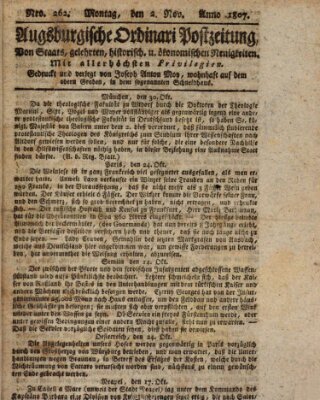 Augsburgische Ordinari Postzeitung von Staats-, gelehrten, historisch- u. ökonomischen Neuigkeiten (Augsburger Postzeitung) Montag 2. November 1807