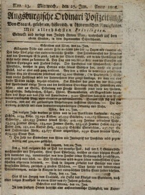 Augsburgische Ordinari Postzeitung von Staats-, gelehrten, historisch- u. ökonomischen Neuigkeiten (Augsburger Postzeitung) Mittwoch 27. Januar 1808