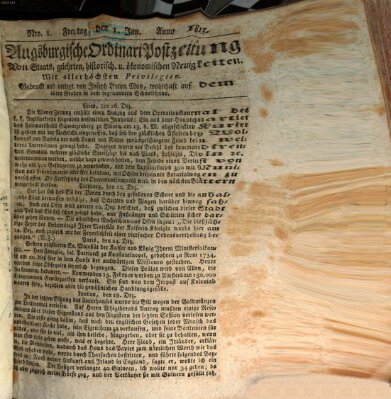 Augsburgische Ordinari Postzeitung von Staats-, gelehrten, historisch- u. ökonomischen Neuigkeiten (Augsburger Postzeitung) Freitag 1. Januar 1813