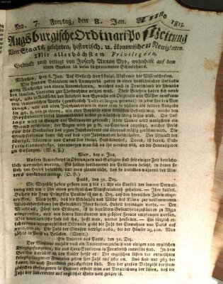 Augsburgische Ordinari Postzeitung von Staats-, gelehrten, historisch- u. ökonomischen Neuigkeiten (Augsburger Postzeitung) Freitag 8. Januar 1813