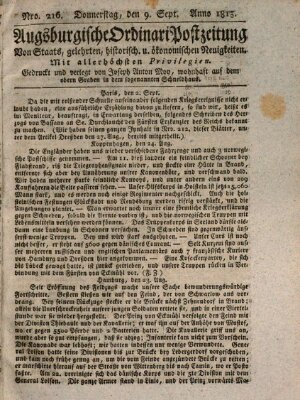 Augsburgische Ordinari Postzeitung von Staats-, gelehrten, historisch- u. ökonomischen Neuigkeiten (Augsburger Postzeitung) Donnerstag 9. September 1813