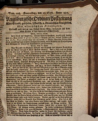 Augsburgische Ordinari Postzeitung von Staats-, gelehrten, historisch- u. ökonomischen Neuigkeiten (Augsburger Postzeitung) Donnerstag 23. September 1813