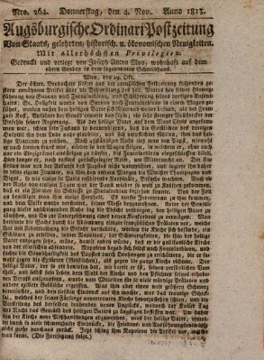 Augsburgische Ordinari Postzeitung von Staats-, gelehrten, historisch- u. ökonomischen Neuigkeiten (Augsburger Postzeitung) Donnerstag 4. November 1813