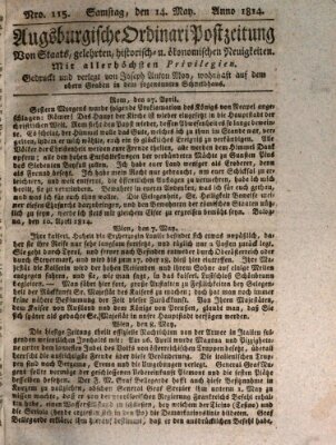 Augsburgische Ordinari Postzeitung von Staats-, gelehrten, historisch- u. ökonomischen Neuigkeiten (Augsburger Postzeitung) Samstag 14. Mai 1814