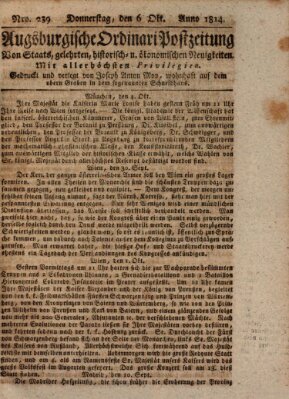 Augsburgische Ordinari Postzeitung von Staats-, gelehrten, historisch- u. ökonomischen Neuigkeiten (Augsburger Postzeitung) Donnerstag 6. Oktober 1814