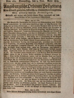Augsburgische Ordinari Postzeitung von Staats-, gelehrten, historisch- u. ökonomischen Neuigkeiten (Augsburger Postzeitung) Donnerstag 2. November 1815