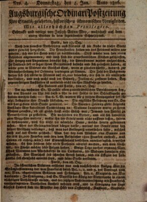 Augsburgische Ordinari Postzeitung von Staats-, gelehrten, historisch- u. ökonomischen Neuigkeiten (Augsburger Postzeitung) Donnerstag 4. Januar 1816