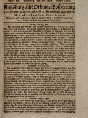 Augsburgische Ordinari Postzeitung von Staats-, gelehrten, historisch- u. ökonomischen Neuigkeiten (Augsburger Postzeitung) Samstag 20. Januar 1816