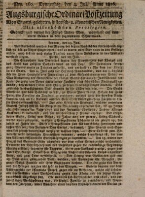 Augsburgische Ordinari Postzeitung von Staats-, gelehrten, historisch- u. ökonomischen Neuigkeiten (Augsburger Postzeitung) Donnerstag 4. Juli 1816