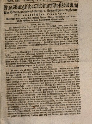 Augsburgische Ordinari Postzeitung von Staats-, gelehrten, historisch- u. ökonomischen Neuigkeiten (Augsburger Postzeitung) Dienstag 3. September 1816