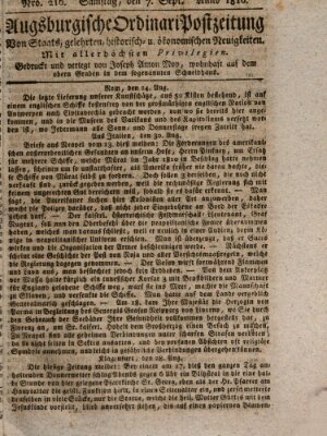 Augsburgische Ordinari Postzeitung von Staats-, gelehrten, historisch- u. ökonomischen Neuigkeiten (Augsburger Postzeitung) Samstag 7. September 1816