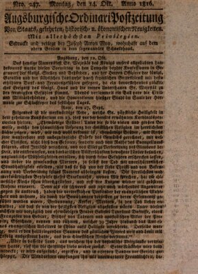 Augsburgische Ordinari Postzeitung von Staats-, gelehrten, historisch- u. ökonomischen Neuigkeiten (Augsburger Postzeitung) Montag 14. Oktober 1816