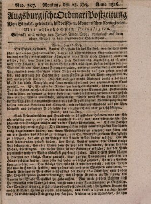 Augsburgische Ordinari Postzeitung von Staats-, gelehrten, historisch- u. ökonomischen Neuigkeiten (Augsburger Postzeitung) Montag 23. Dezember 1816