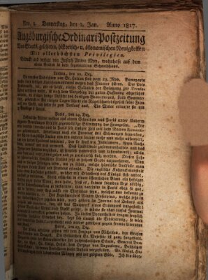 Augsburgische Ordinari Postzeitung von Staats-, gelehrten, historisch- u. ökonomischen Neuigkeiten (Augsburger Postzeitung) Donnerstag 2. Januar 1817