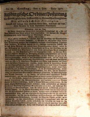 Augsburgische Ordinari Postzeitung von Staats-, gelehrten, historisch- u. ökonomischen Neuigkeiten (Augsburger Postzeitung) Samstag 1. Februar 1817