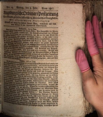 Augsburgische Ordinari Postzeitung von Staats-, gelehrten, historisch- u. ökonomischen Neuigkeiten (Augsburger Postzeitung) Montag 3. Februar 1817