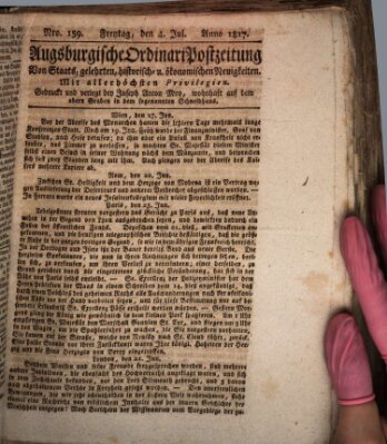 Augsburgische Ordinari Postzeitung von Staats-, gelehrten, historisch- u. ökonomischen Neuigkeiten (Augsburger Postzeitung) Freitag 4. Juli 1817