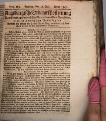 Augsburgische Ordinari Postzeitung von Staats-, gelehrten, historisch- u. ökonomischen Neuigkeiten (Augsburger Postzeitung) Freitag 11. Juli 1817