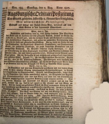 Augsburgische Ordinari Postzeitung von Staats-, gelehrten, historisch- u. ökonomischen Neuigkeiten (Augsburger Postzeitung) Samstag 2. August 1817